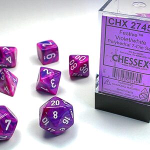 Chessex CHX 27457 Festive Polyhedral Violet/White 7-Die Set