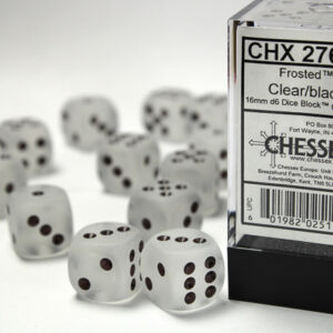Chessex CHX 27601 Frosted Clear/black 16mm d6 Dice Block (12 dice)