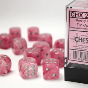 Chessex CHX 27724 16mm d6 Pink/silver Dice Block (12 dice)