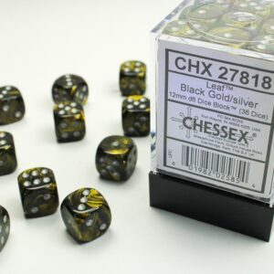 Chessex CHX 27818 12mm d6 Black Gold/silver Dice Block (36 dice)