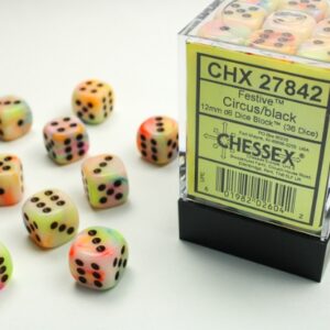 Chessex CHX 27842 Festive Circus/black 12mm d6 Dice Block (36 dice)