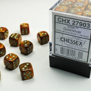 Chessex CHX 27903 36pz D6 12mm Glitter Gold/Silver